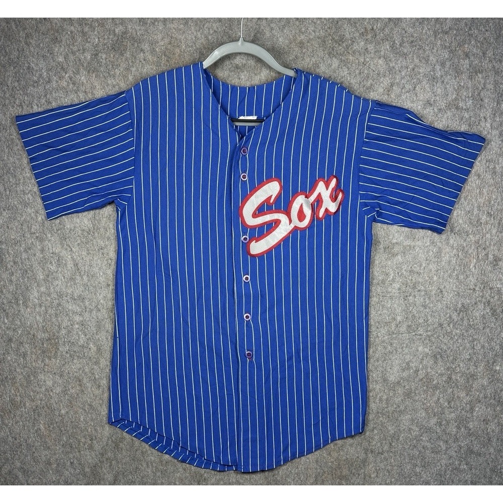 Teamwork Athletic Apparel Sox Baseball Jersey Mens L Blue Pinstripe #24 USA